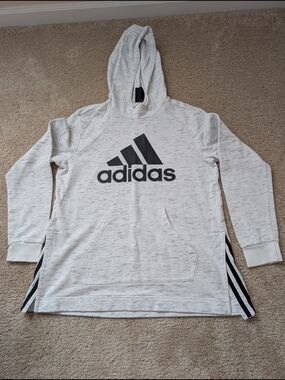 Adidas Light Heather Grey Hoodie with Black Logo